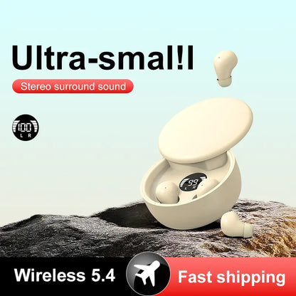 MSHUKCOE Mini Invisible True Wireless In-Ear Earphones - Bluetooth 5.4, Noise Cancelling, Stereo Audio, True Wireless Design, Charging Capability, Sport & Gaming Use, Back to School Phone Accessories