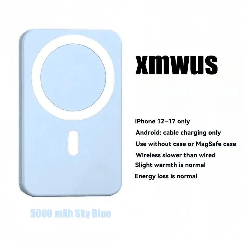 5000Mah Magnetic Power Bank, Wireless Portable Charger for Iphone 12-17 Series, Compatible with Magsafe Cases