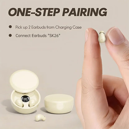 MSHUKCOE Mini Invisible True Wireless In-Ear Earphones - Bluetooth 5.4, Noise Cancelling, Stereo Audio, True Wireless Design, Charging Capability, Sport & Gaming Use, Back to School Phone Accessories