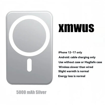 5000Mah Magnetic Power Bank, Wireless Portable Charger for Iphone 12-17 Series, Compatible with Magsafe Cases