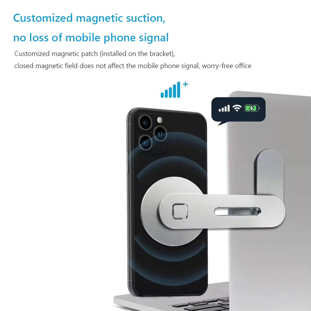 Metal Expansion Phone Stand for Laptops and Tesla Vehicles - Magnetic Folding Holder with 15W Fast Charging Capability