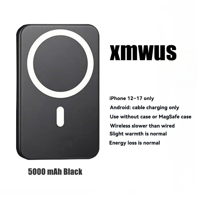5000Mah Magnetic Power Bank, Wireless Portable Charger for Iphone 12-17 Series, Compatible with Magsafe Cases